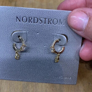 NWT NORDSTROM gold tiny hoops with cubic zirconias on and dangling